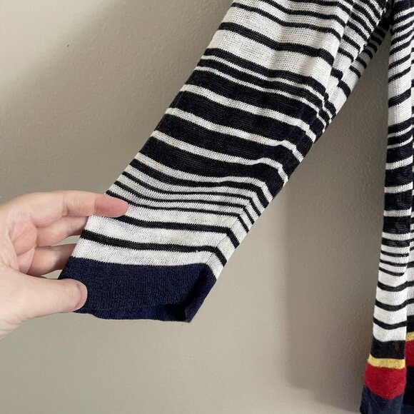 Anne Klein Women M White/Blue/Red Striped Linen Blend V-Neck 3/4 Sleeve Sweater - Picture 5 of 10